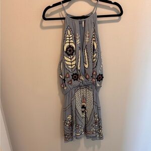 Free People Blue Embroidered Halter Blouse